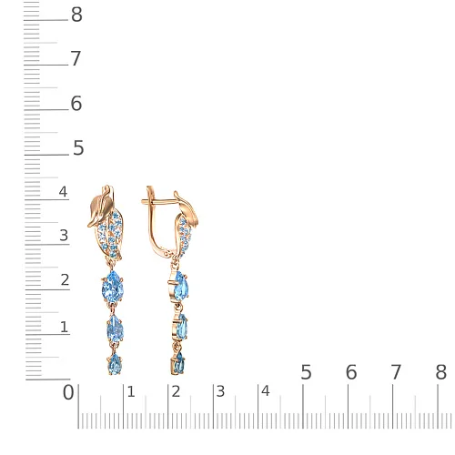 Серьги из красного золота с 6 топазами swiss и 20 фианитами