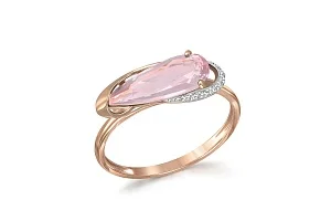 Кольцо из красного золота с кварцем и 9 фианитами