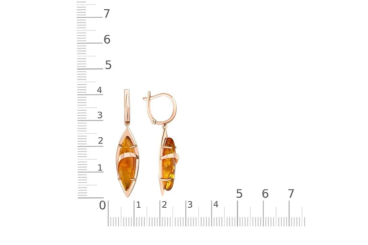 Серьги из красного золота с янтарём