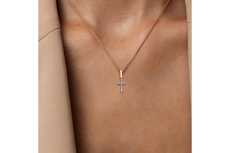 Подвеска Крест из красного золота с 12 бриллиантами