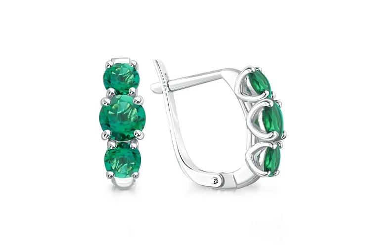 Серьги из белого золота с 6 изумрудами