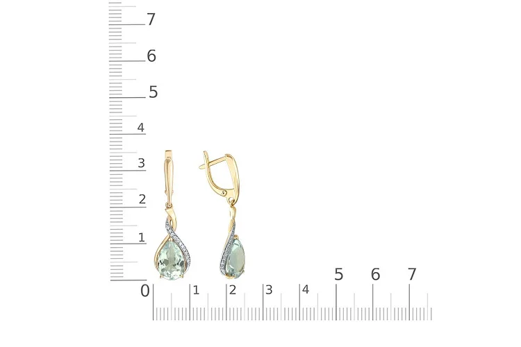 Серьги из жёлтого золота с 2 празиолитами и 24 фианитами