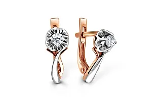 Серьги Цветы из красного золота с 2 фианитами