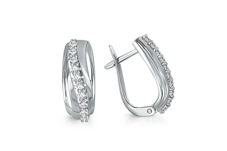 Серьги из белого золота с 20 фианитами