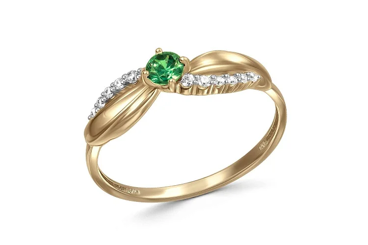 Кольцо из жёлтого золота с изумрудом и 12 бриллиантами
