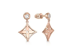 Серьги-пусеты Клевер из красного золота с 2 фианитами