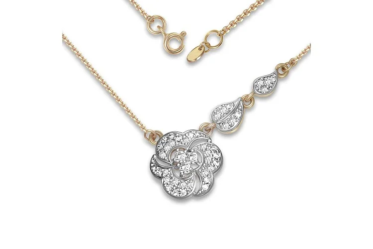 Колье Цветок из жёлтого золота с 43 фианитами