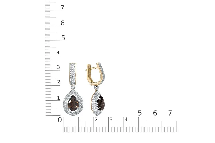 Серьги из жёлтого золота с 2 раухтопазами и 278 фианитами