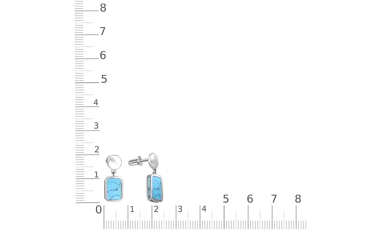 Серьги-пусеты Прямоугольники из белого золота с бирюзой
