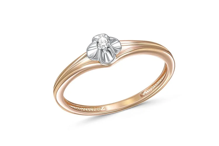 Кольцо Цветок из красного золота с бриллиантом