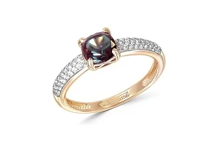 Кольцо из красного золота с александритом и 50 фианитами