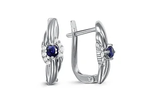 Серьги из белого золота с 2 корундами и 16 бриллиантами