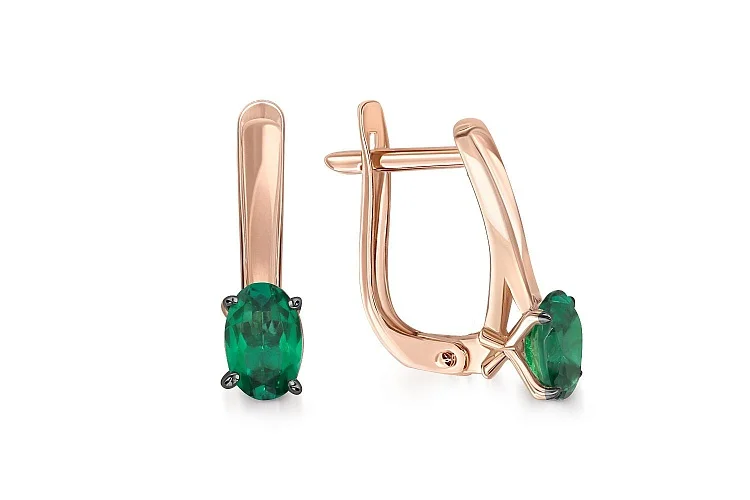 Серьги из красного золота с 2 изумрудами