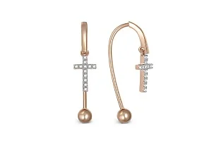 Серьги Кресты из красного золота с 24 фианитами