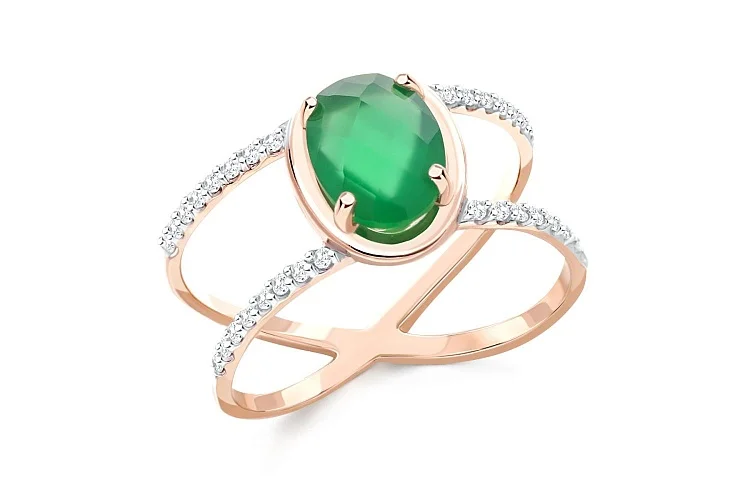 Кольцо Дорожка из жёлтого золота с агатом и 32 бриллиантами