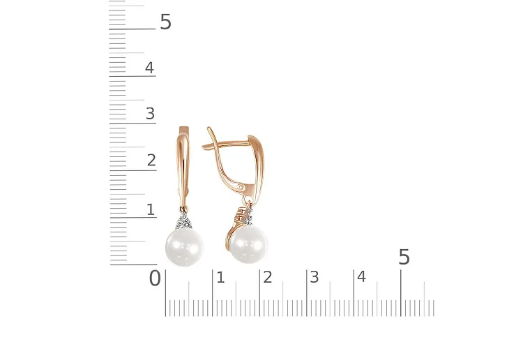 Серьги из красного золота с 2 жемчужинами и 6 бриллиантами