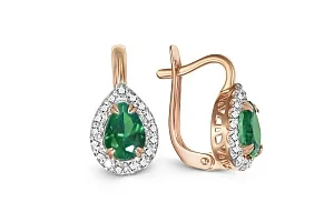 Серьги из красного золота с 2 изумрудами и 34 бриллиантами