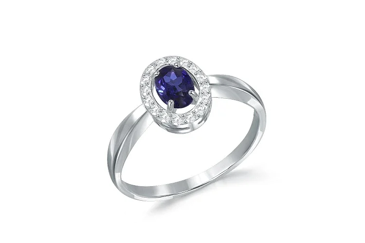 Кольцо из белого золота с сапфиром и 16 бриллиантами