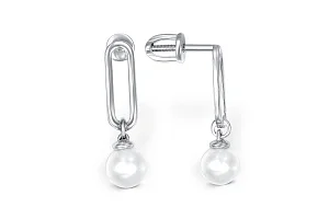 Серьги-пусеты из белого золота с 2 жемчужинами