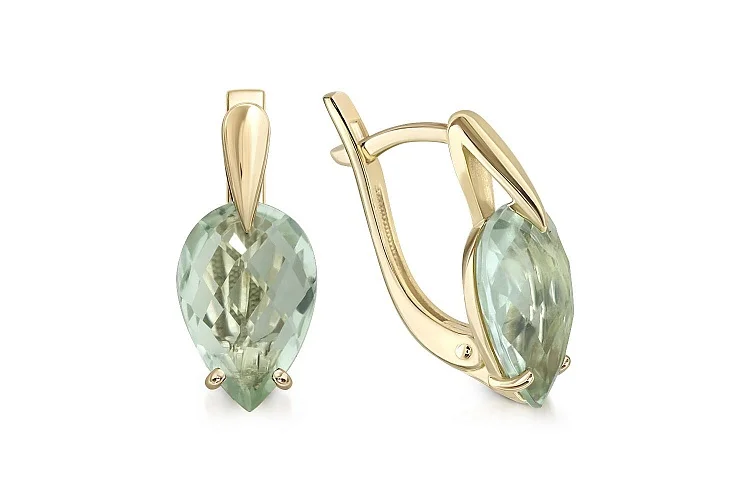 Серьги из жёлтого золота с 2 празиолитами