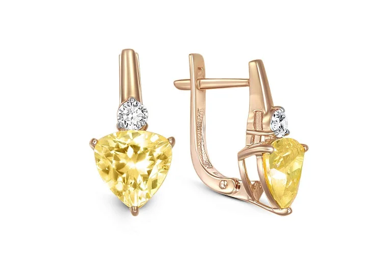 Серьги из красного золота с 4 фианитами