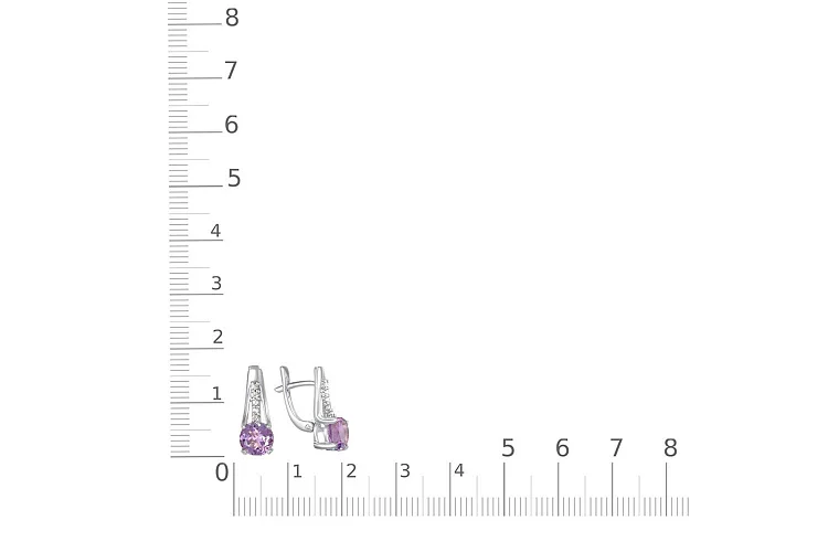 Серьги из белого золота с 2 аметистами и 10 фианитами