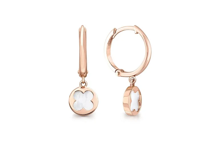 Серьги Клевер из красного золота с перламутром