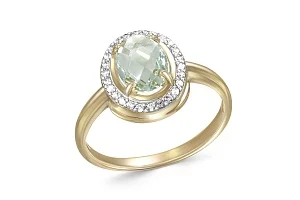 Кольцо из жёлтого золота с аметистом и 26 фианитами