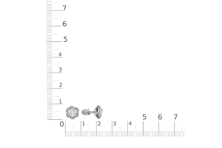 Серьги-пусеты Цветы из белого золота с 2 бриллиантами