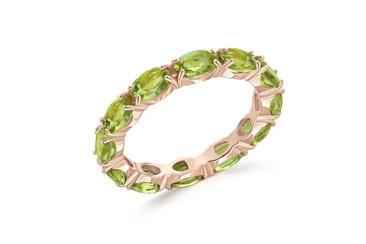 Кольцо Дорожка из красного золота с 12 хризолитами