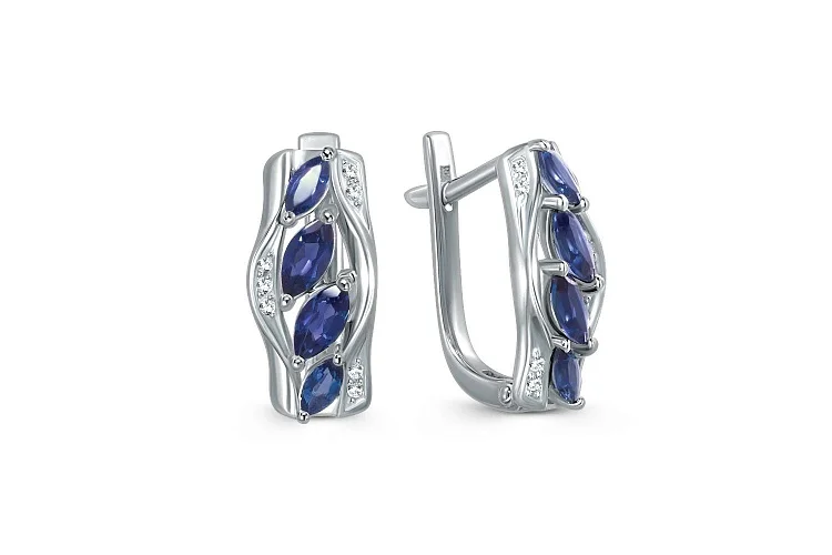 Серьги из белого золота с 8 корундами и 14 бриллиантами