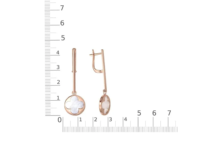 Серьги Клевер из красного золота с перламутром