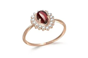 Кольцо из красного золота с гранатом и 16 фианитами