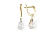 Серьги из жёлтого золота с 2 жемчужинами и 6 бриллиантами