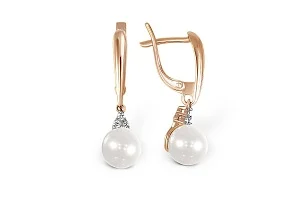 Серьги из красного золота с 2 жемчужинами и 6 бриллиантами