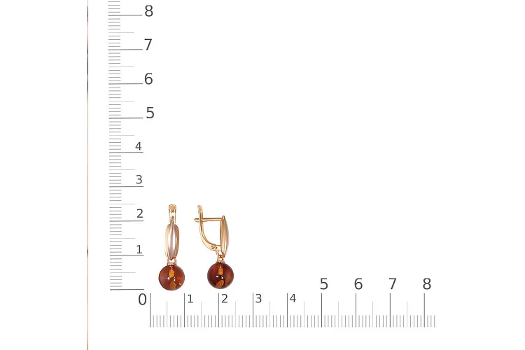 Серьги из красного золота с янтарём