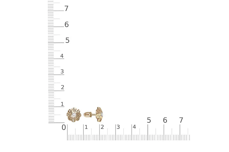 Серьги-пусеты Цветы из жёлтого золота с 2 фианитами