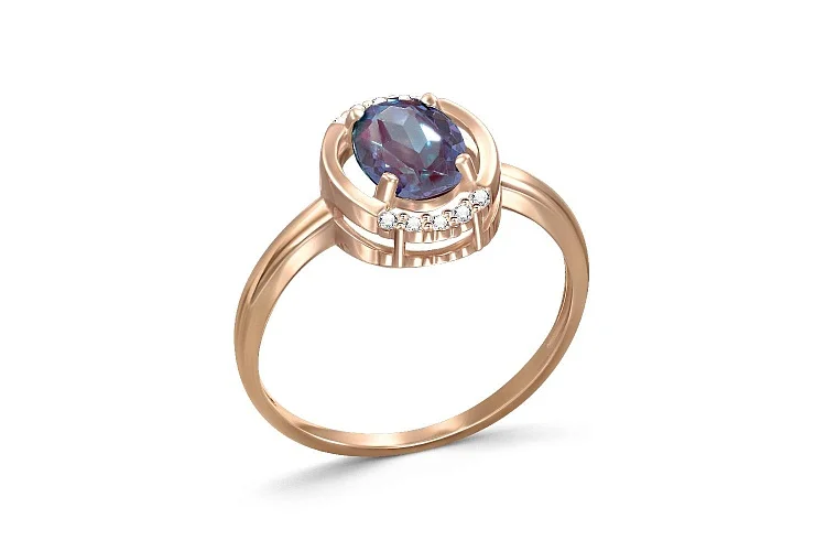 Кольцо из красного золота с александритом и 10 фианитами