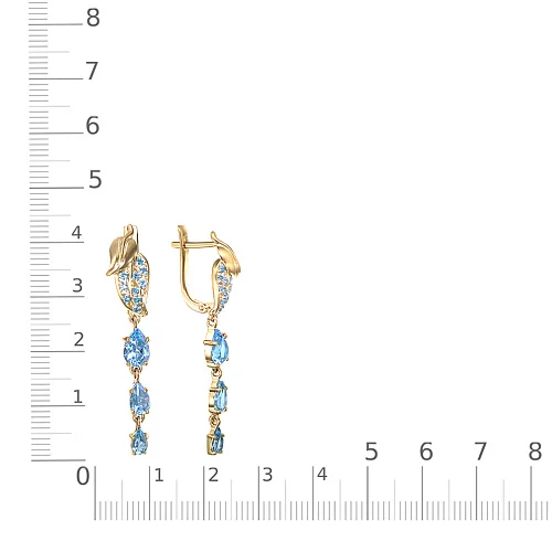 Серьги из жёлтого золота с 6 топазами swiss и 20 фианитами