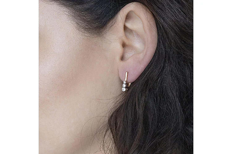 Серьги из красного золота с 2 фианитами