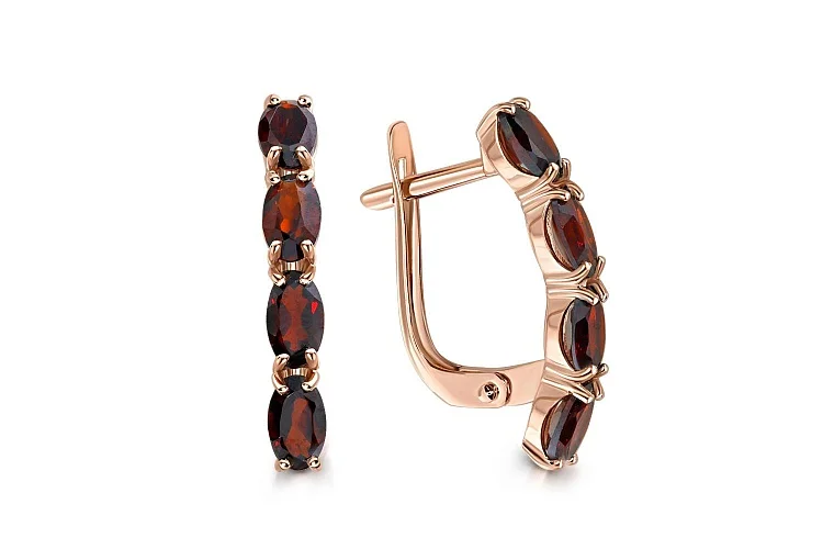 Серьги Дорожки из красного золота с 8 гранатами