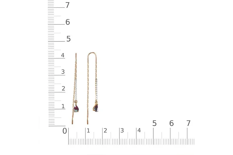 Серьги-продёвки Дорожки из красного золота с 2 александритами и 20 фианитами