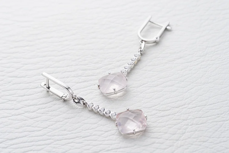 Серьги из белого золота с 2 кварцами и 10 фианитами