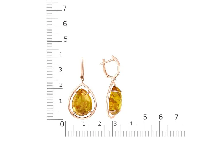 Серьги из красного золота с янтарём