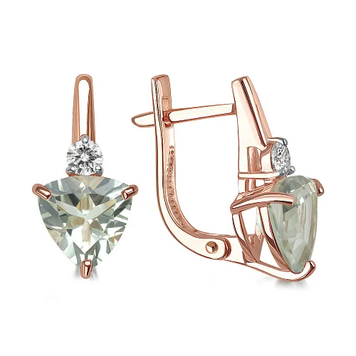 Серьги из красного золота с 2 аметистами и 2 фианитами
