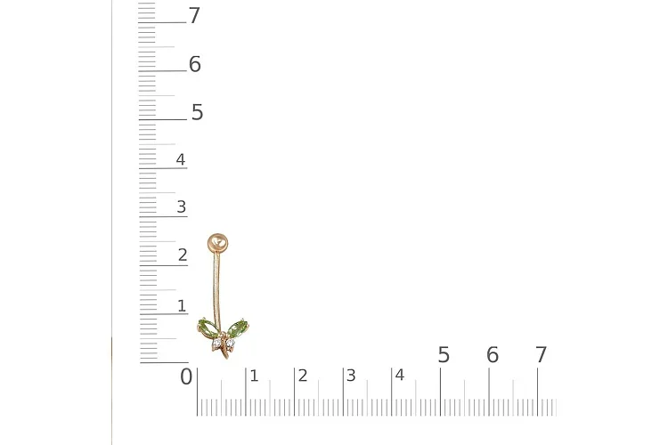 Пирсинг Бабочка из красного золота с 2 хризолитами и 2 фианитами