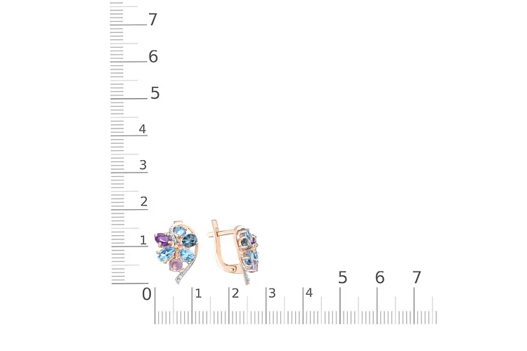 Серьги Цветы из красного золота с топазами swiss, топазами лондон и фианитами