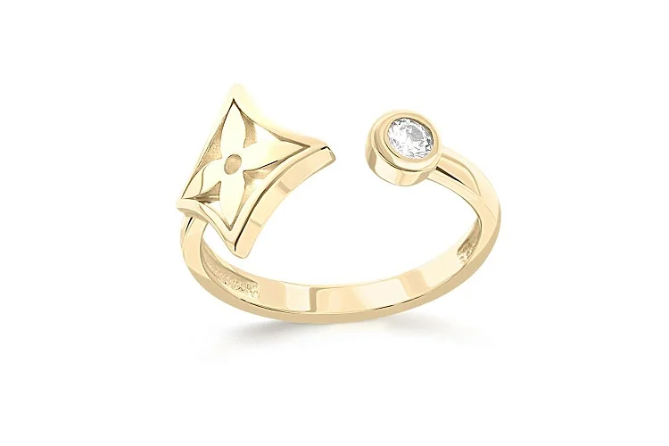 Кольцо Клевер из жёлтого золота с бриллиантом