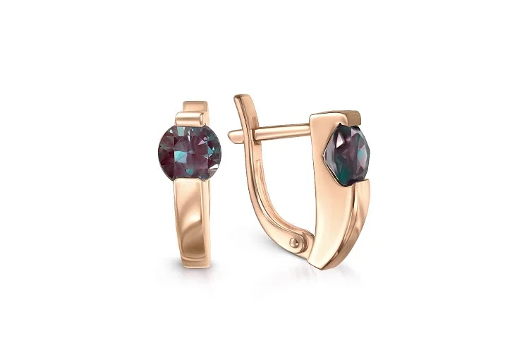 Серьги из красного золота с 2 александритами