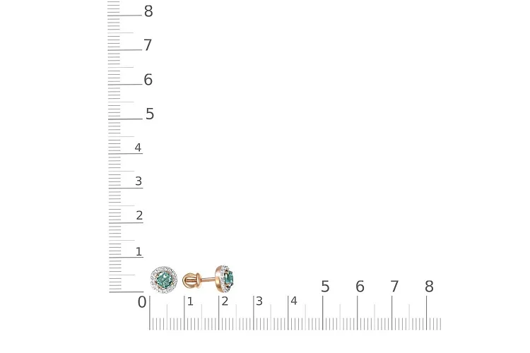 Серьги-пусеты из красного золота с 2 ситаллами и 30 фианитами